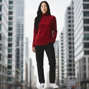 Chic Red Long Sleeve Women's Top